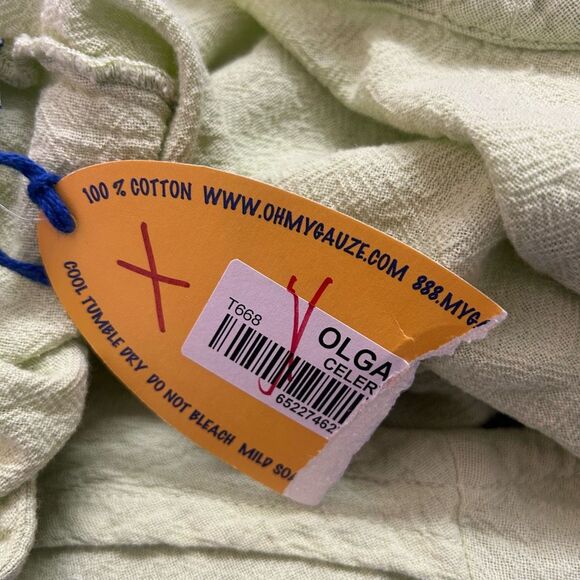 Oh My Gauze NWT Olga Top Size 2 Green Textured Cotton Boxy Oversized Boho Lagom - Picture 7 of 12